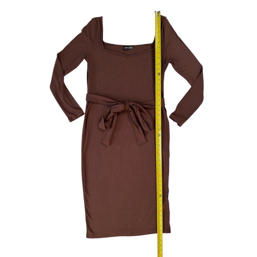 SHEIN NWOT Maternity Chic Sweetheart Neck Belted Dress Midi Timeless Brown L - Picture 6 of 16
